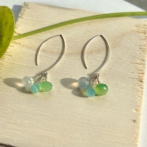 RARE blue green Chalcedony Gemstones & Sterling Silver dangle/drop earrings